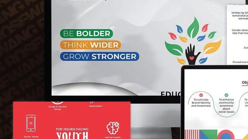 SABC Education Outreach landing page and branded materials shown on devices