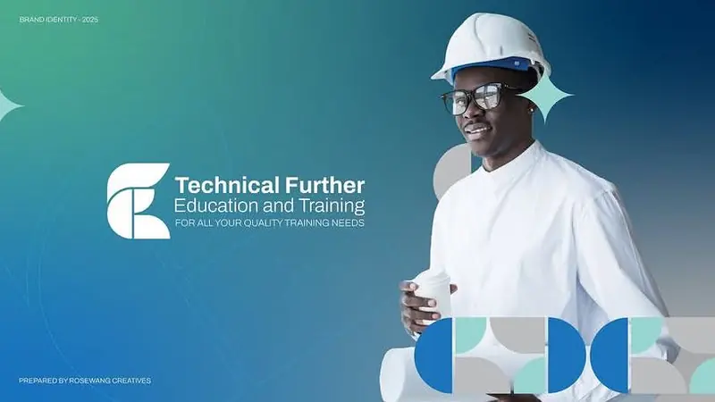 Technical Further Education and Training rebrand artwork with an engineer in a hard hat
