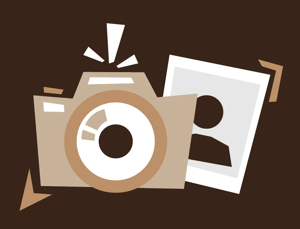 Illustration of a camera and a portrait print